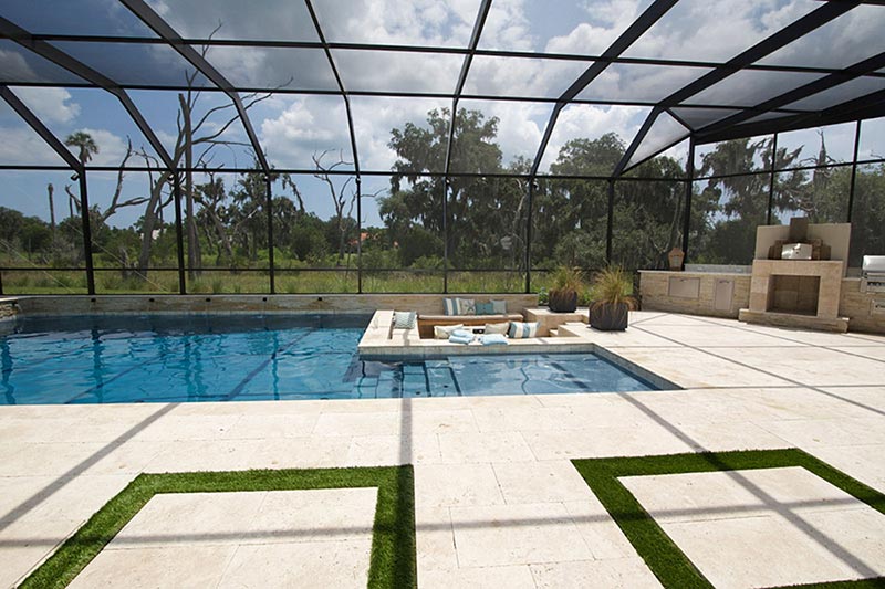 sunken seating area by pool