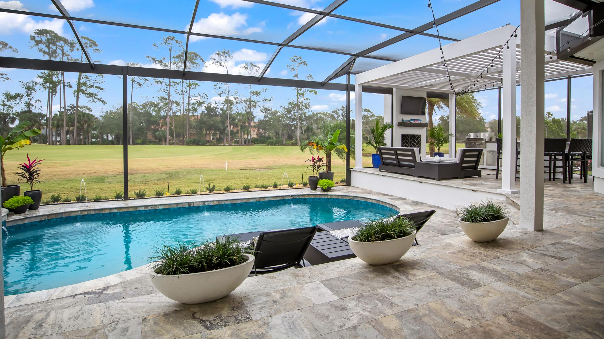 pool and outdoor living area