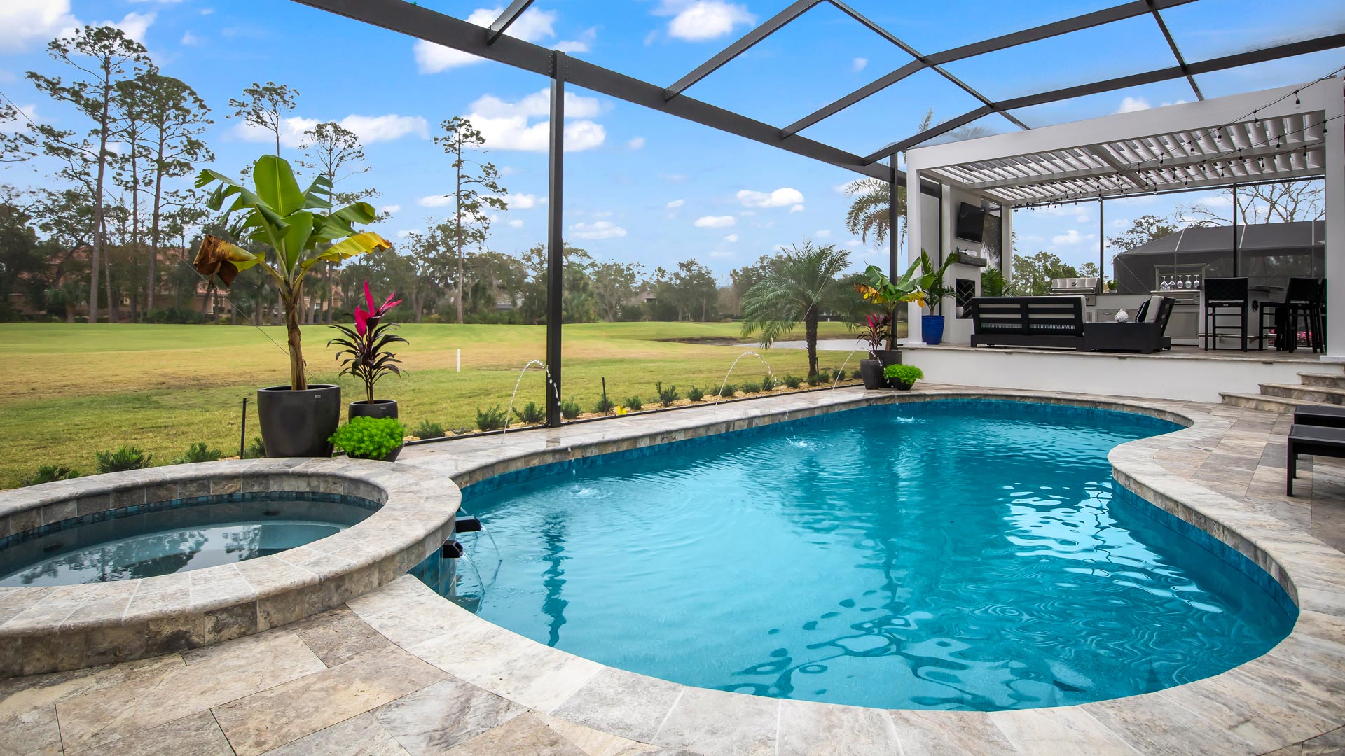 Newly remodeled residential pool with fresh tiling and replastering