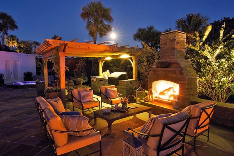 Outdoor Kitchen with Firepits installed in Backyard of a house in Del Rio